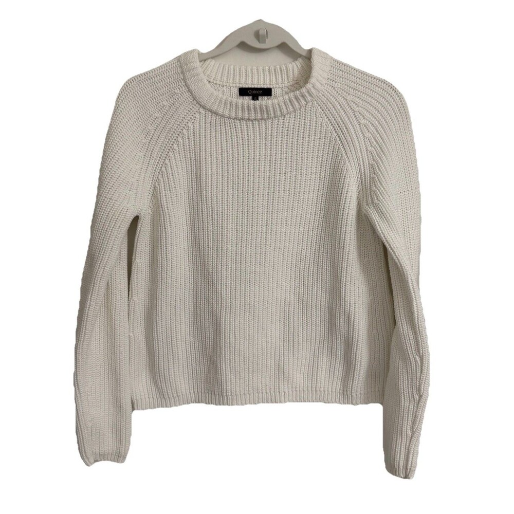 Quince Sweater Womens Small Ivory White Organic Cotton Fisherman Crewneck